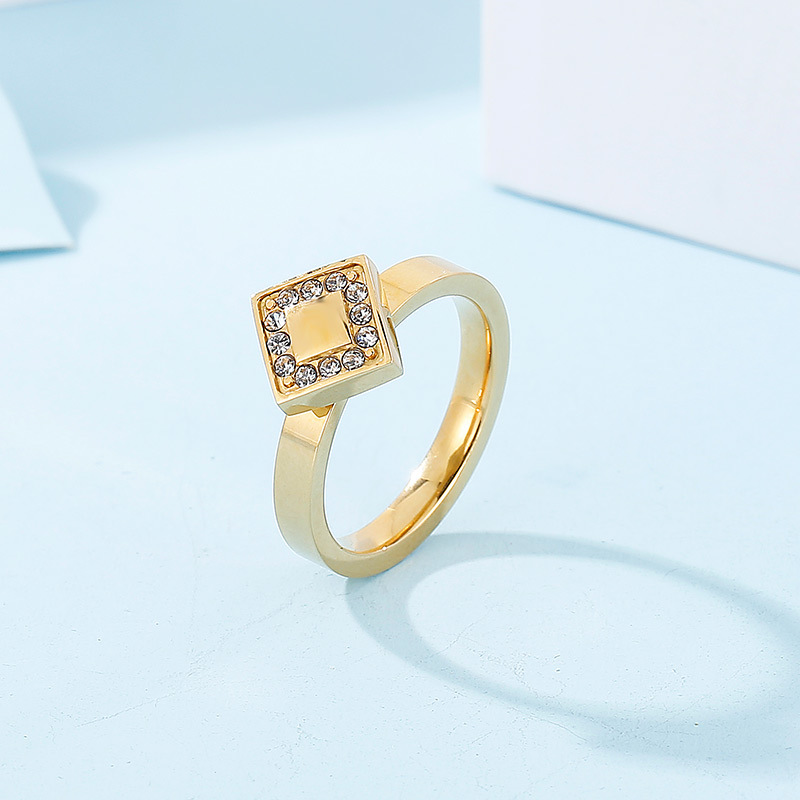 Simple Style Classic Style Square Titanium Steel Inlay Artificial Gemstones Rings