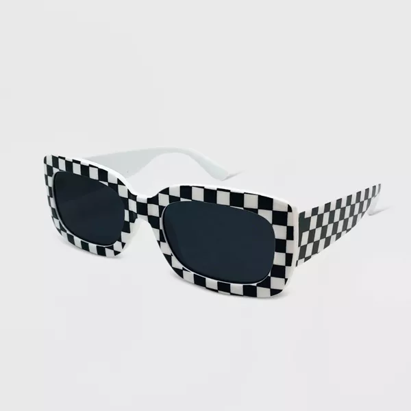 Checkerboard Print Rectangle Sunglasses